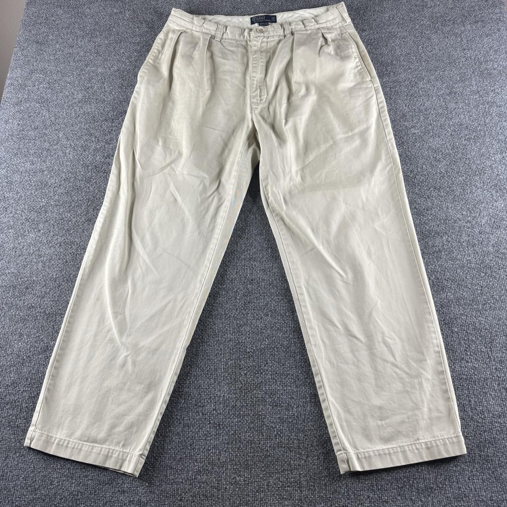 Polo Ralph Lauren Andrew Pants Mens 36x30 Beige Classic Chino Pleated Dress